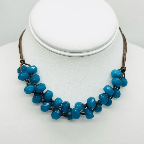 Fossil Blue Beaded Leather Slide Necklace - Picture 1 of 3